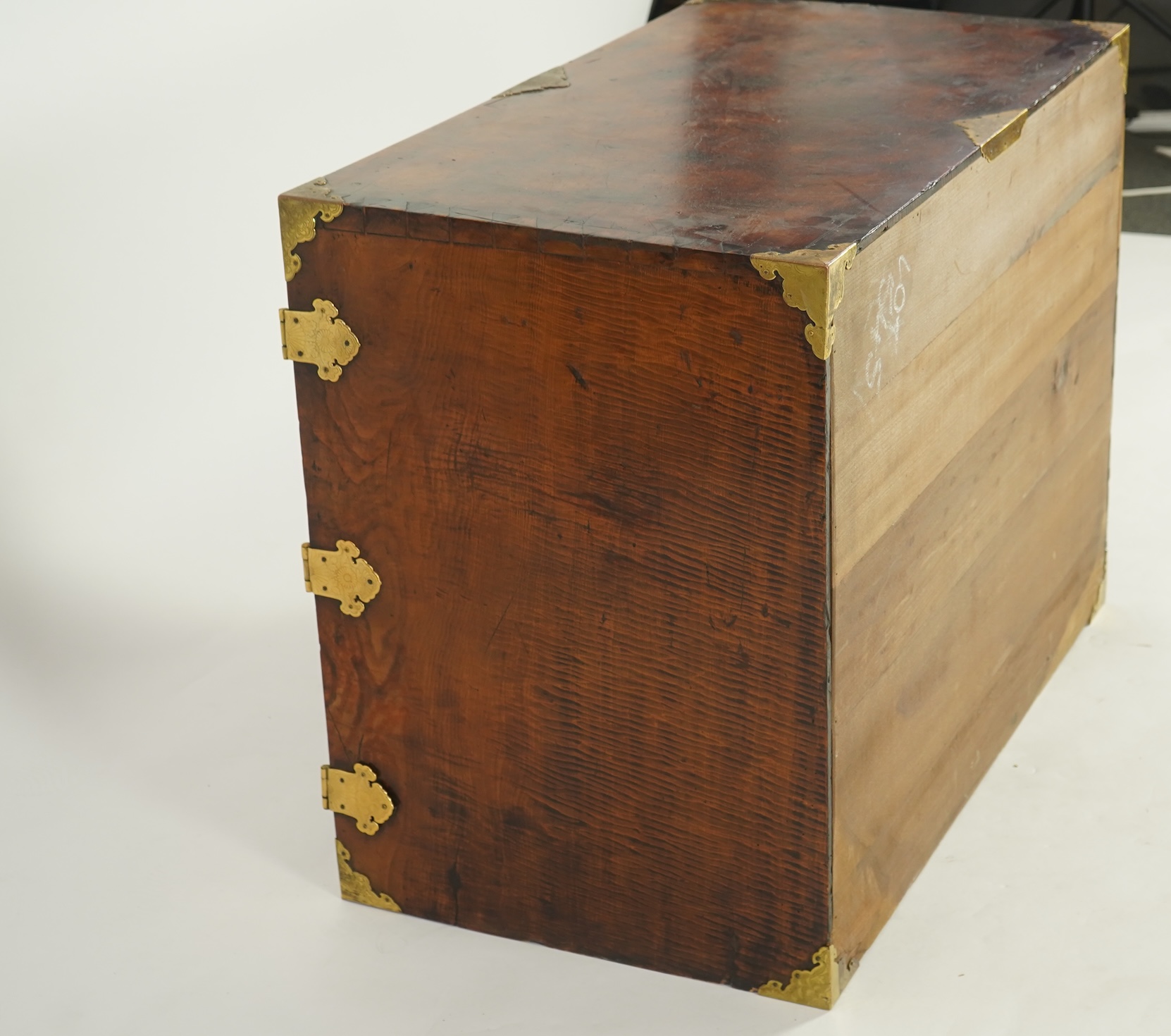 A Japanese mulberry wood, hiromaki-e lacquer and gilt copper mounted cabinet, c.1680-1700